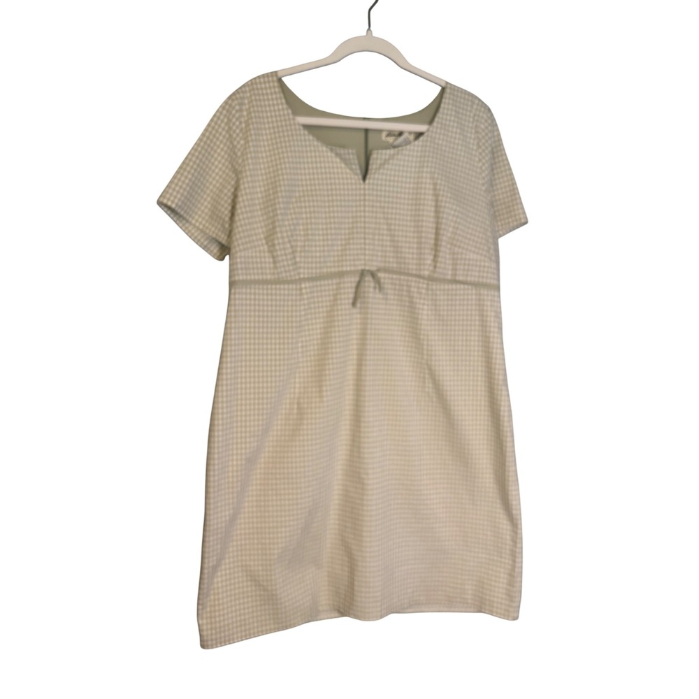 Vintage Eddie Bauer Sage Green Gingham Empire Waist Dress Petite 18 Cotton